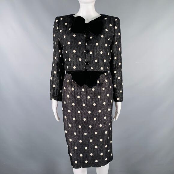 VALENTINO Size M Black White Polka Dot Strapless Dress Jacket Set - Picture 1 of 10